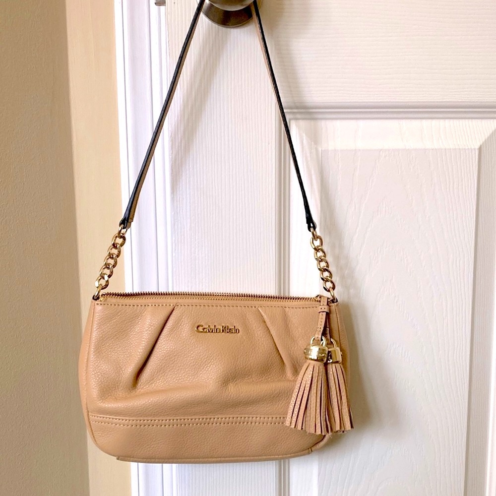 Calvin Klein Tan leather Mini Bag with Chain Detail